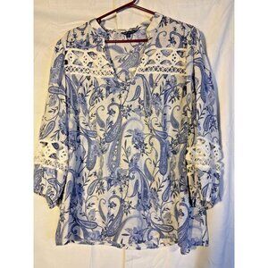 Tunic Boho Hippie Blue Floral Blouse Womens 1X Cottagecore Indie 18/20 Plus Top